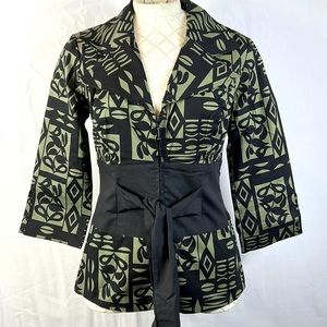 Finley Zip Down Top with Tie Size XS. Green and Black. Could use as jacket